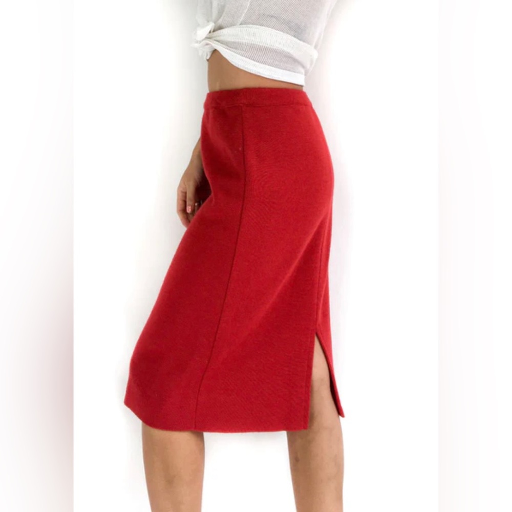 Sag Harbor Womens 4P Midi Pencil Skirt Red 100% wool Vintage Timeless Business
